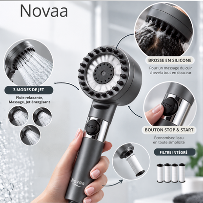 Pommeau de douche filtrant Novaa™ | 3 jets, 4 filtres inclus