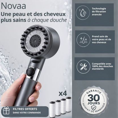 Pommeau de douche filtrant Novaa™ | 3 jets, 4 filtres inclus